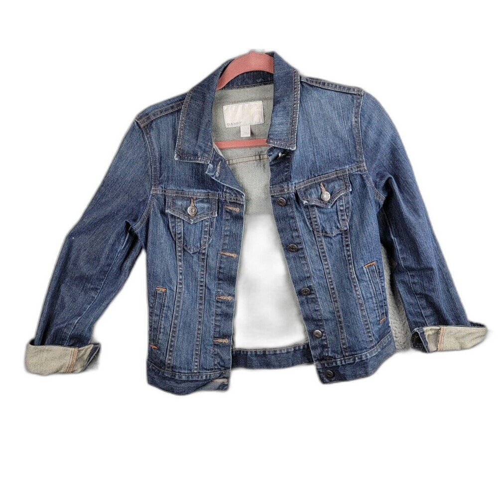 Old Navy Denim Jacket Medium Wash S Cropped Trucker Pockets Cotton